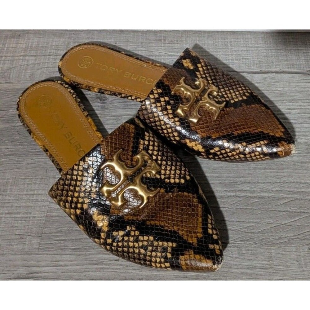 Tory Burch Snake Print Classic Luxury Eleanor Leather Mule Women Sz 9.5 M READ